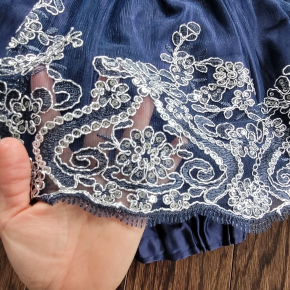 American Princess Royal Blue Layed Diaper Cover Dress White Embroidered Details - Picture 3 of 15